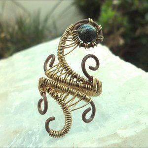 Wire Wrapped Adjustable Ring Serpentine Gold 7 8 9
